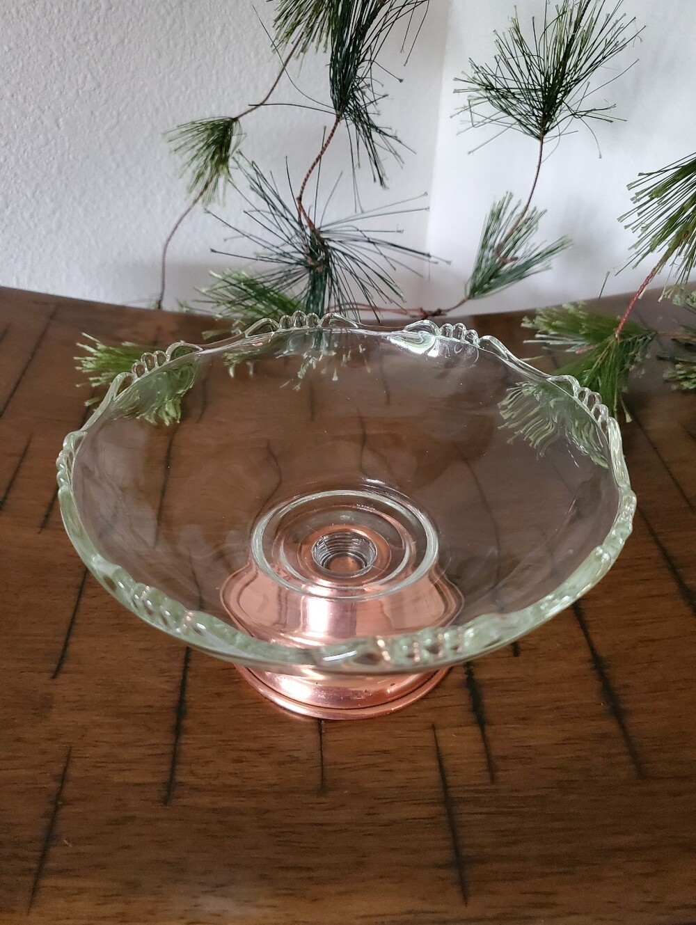 Vintage Princess House Crystal Glass Candy Dish Removable Copper Pedestal Bowl